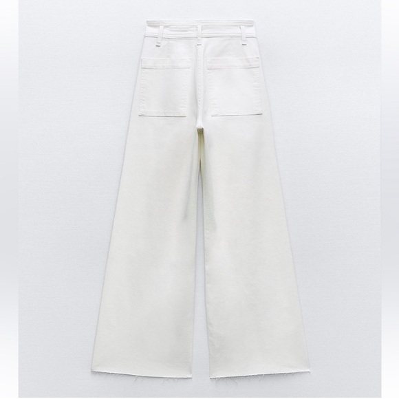 Zara The Marine Straight Wide Leg White High Waisted Jeans Sz 2 - Picture 9 of 11